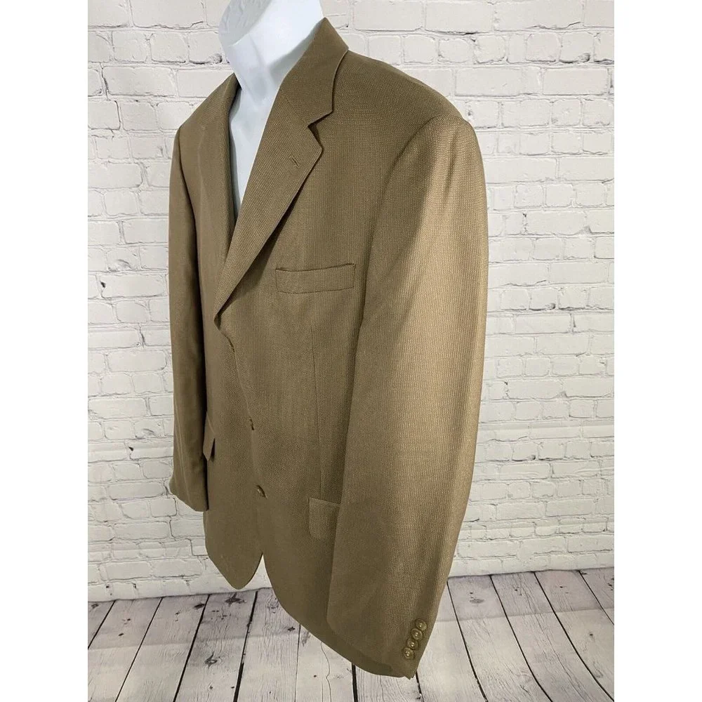 Andrew Fezza 3 Button Golden Brown Silk Super 100s Wool Jacket Blazer 42L READ